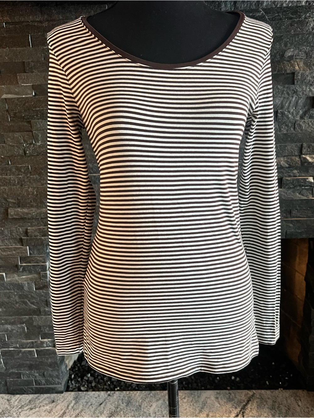 Lands end brown & cream striped long sleeve tee